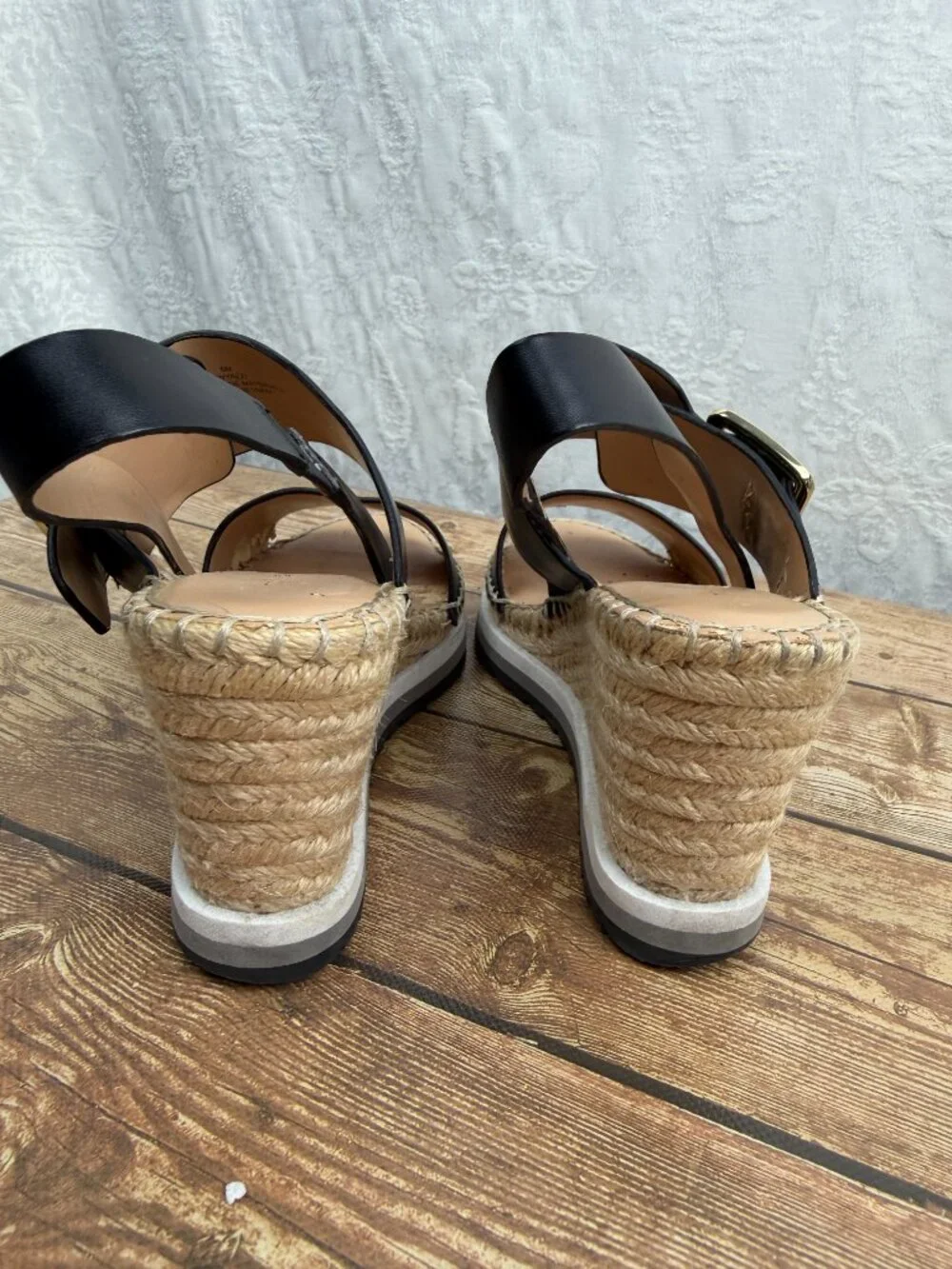 Tommy Hilfiger Women’s Size 6 Black Espadrille Wedge Sandals Bow Ankle Strap